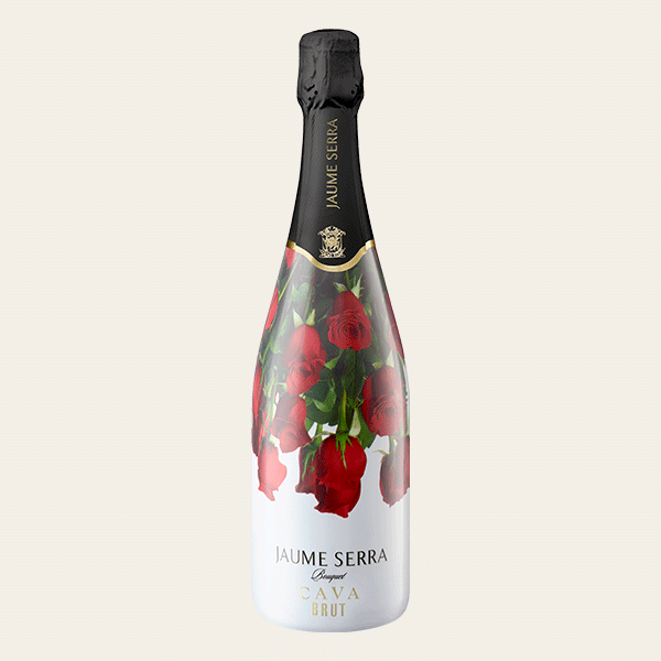 Botella de cava Jaume Serra Bouquet Brut con diseño floral
